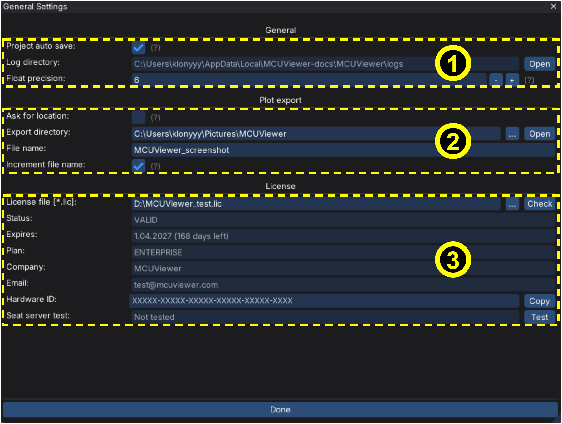 MCUViewer General Settings window