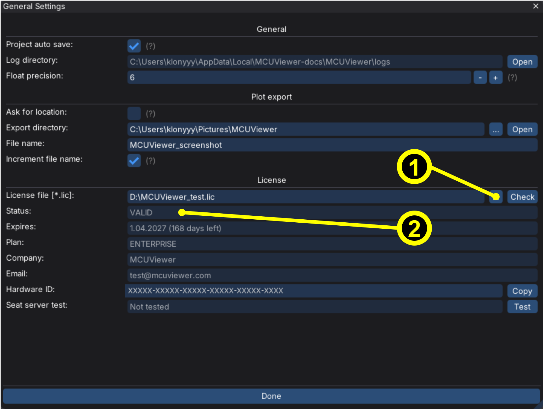 Offline license activation in General Settings with a valid *.lic license file