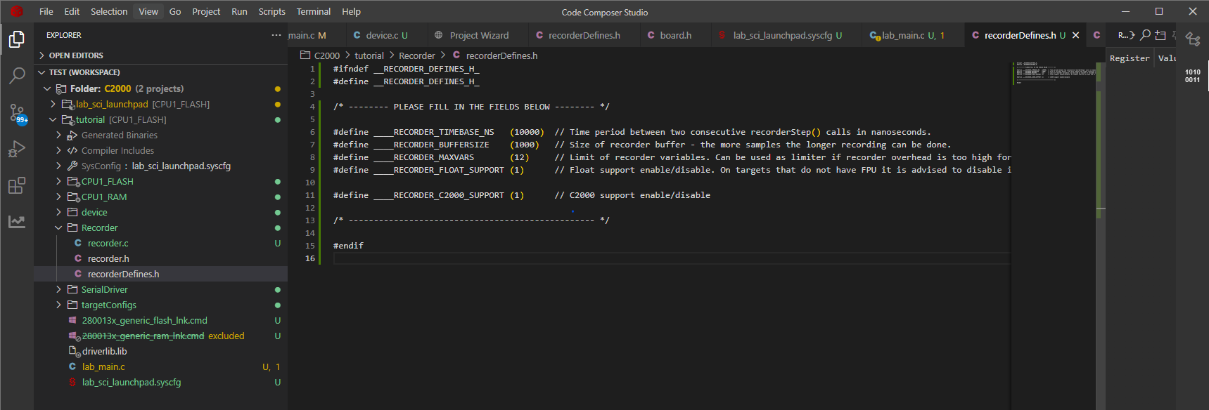 Recorder directory copied into the C2000 project