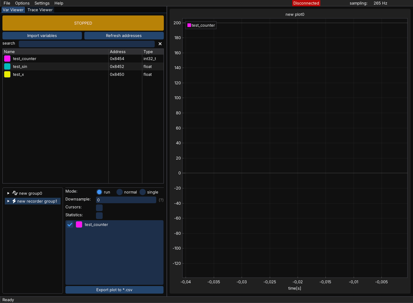 Recorder plot of test_counter showing every signal detail without aliasing